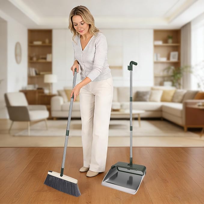 Broom with Dustpan Combo Set, Lightweight Standing Metal Dust Pan with Teeth - Image 7