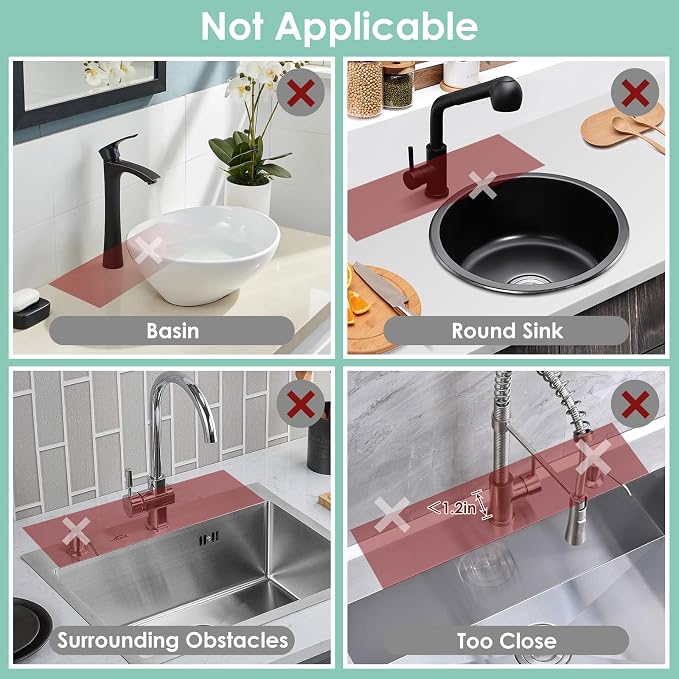 17.7-Inch Silicone Faucet Mat for Kitchen Sink Splash Guard, 7° Slope | - Image 4