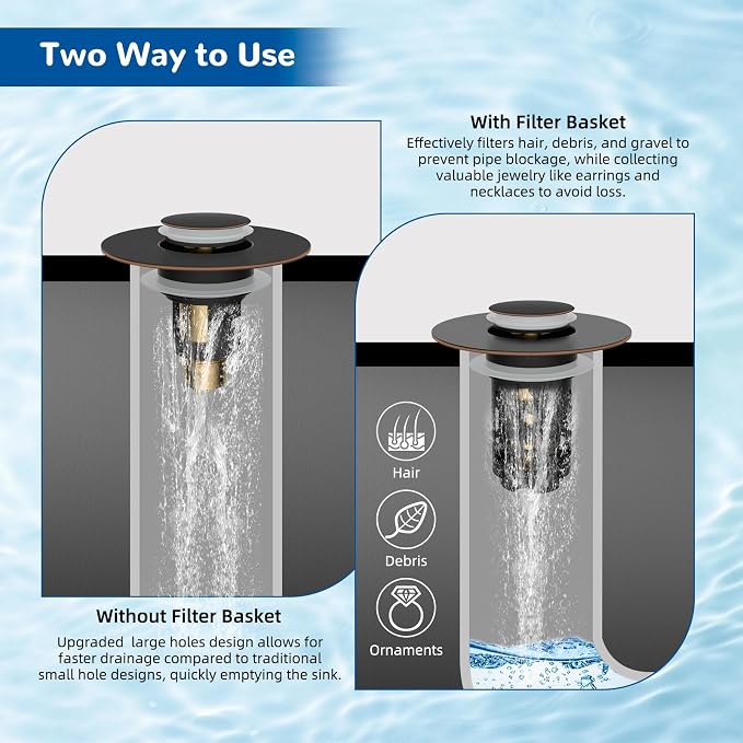 Hibbent 2 PCS Upgraded 3 in 1 Bathroom Sink Drain Strainer, Pop Up Stopper | - Image 3