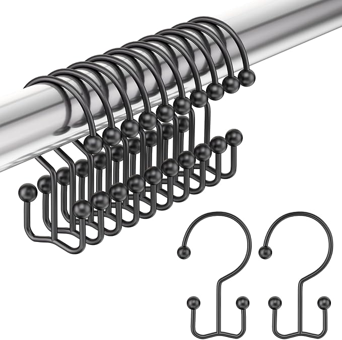 Shower Curtain Hooks Black Double Shower Curtain Hooks, Shower Curtain Rings by Amazer