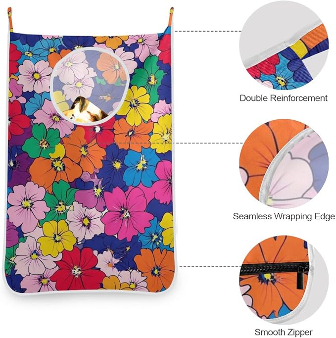 Hanging Laundry Hamper with Stainless Steel Hooks, Oxford Fabric Printing Door - Image 5