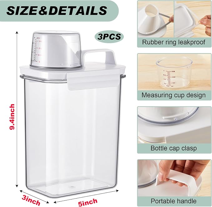 Tatuo 3 Pack Laundry Detergent Dispenser 61 oz Clear Liquid Container - Image 2