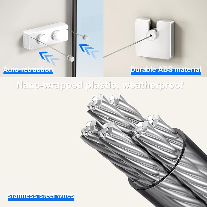 MUSTORN Retractable Clothesline Indoor, Non-Sagging Twin Clothes Line - Image 3