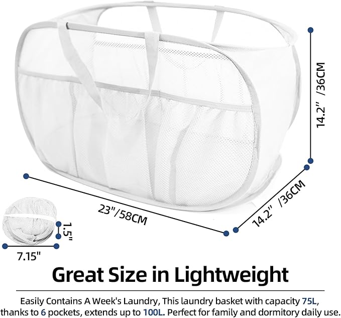 2 Pack Collapsible Laundry Baskets, Upgrade Pop Up Laundry Hamper - Image 4