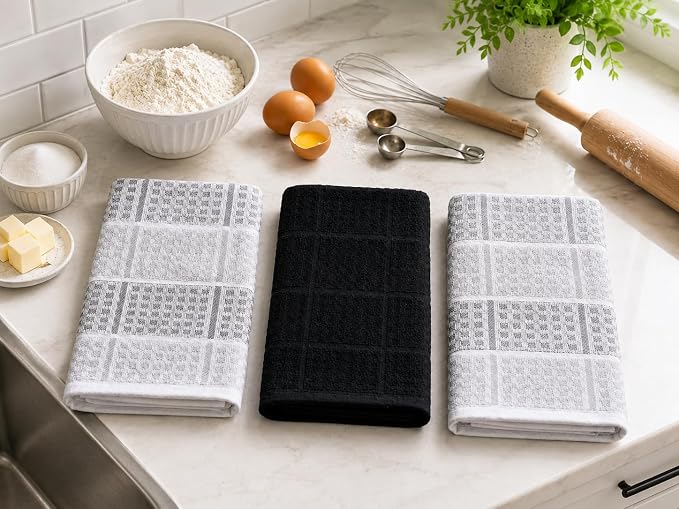 Serafina Home Black Gray Kitchen Dish Towels- Set of 3 100% Cotton Cloth Soft - Image 6