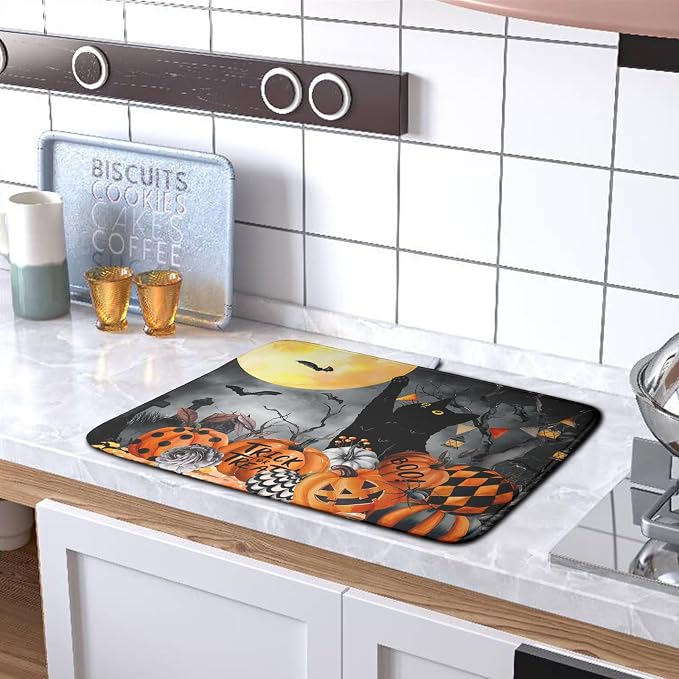 Halloween Black Cat Pumpkin Dish Drying Mat - Image 5