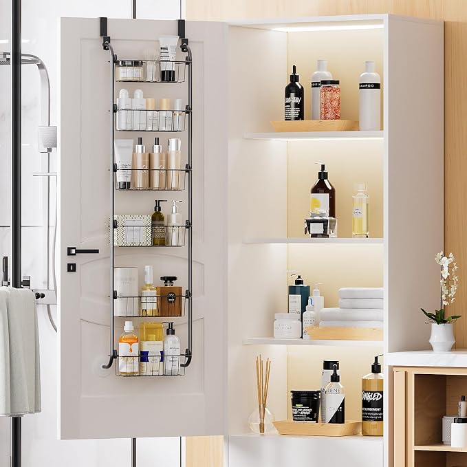 Delamu Narrow Over the Door Pantry Organizer, 6-Tier Metal Pantry Door - Image 8