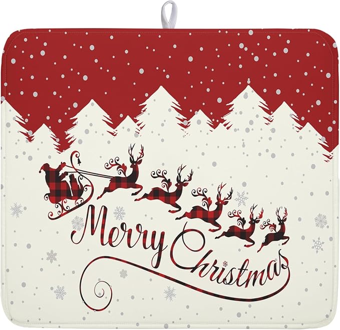Christmas Moose Dish Drying Mat 16x18 Inch Cute Christmas Elk Drying Mat by Kawani