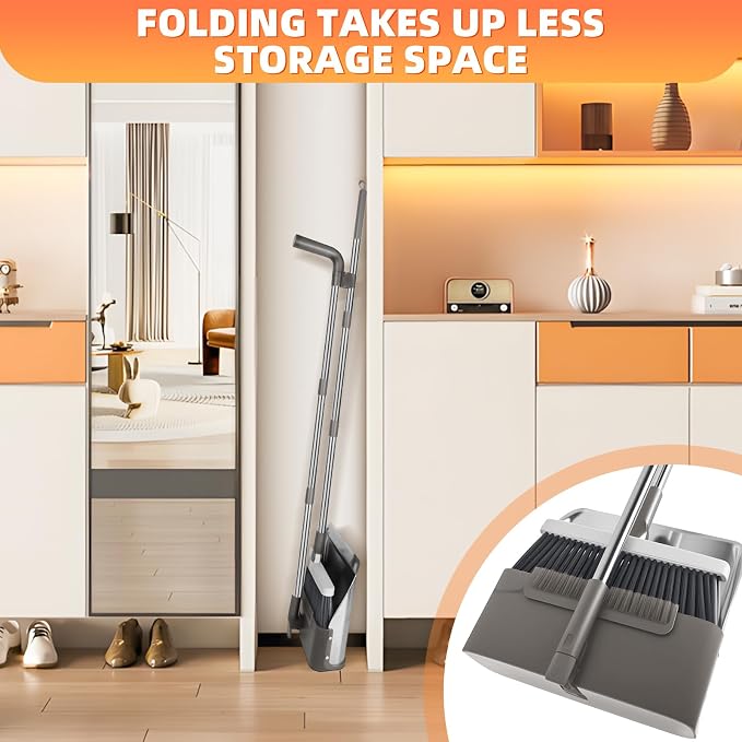 Broom with Dustpan Combo Set, Lightweight Standing Metal Dust Pan with Teeth - Image 5