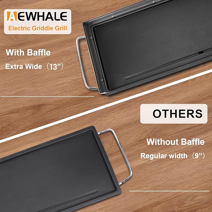 AEWHALE 35" Large Electric Griddle,Extra Wide Teppanyaki Grill with Detachable stainless Steel Baffle for Pancake Barbecue