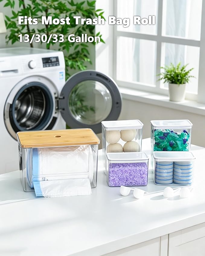 iCASA 5 in 1 Trash Bag Holder Dispenser Dishwasher & Laundry Pods Container - Image 3