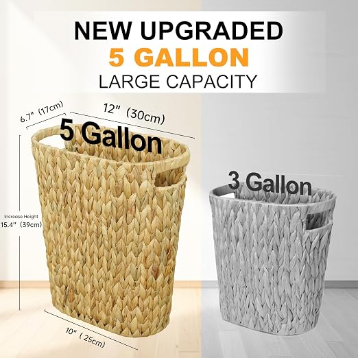 Coeusy Wicker Trash Can, Bathroom Trash Can, Water Hyacinth Wicker Waste Basket - Image 2