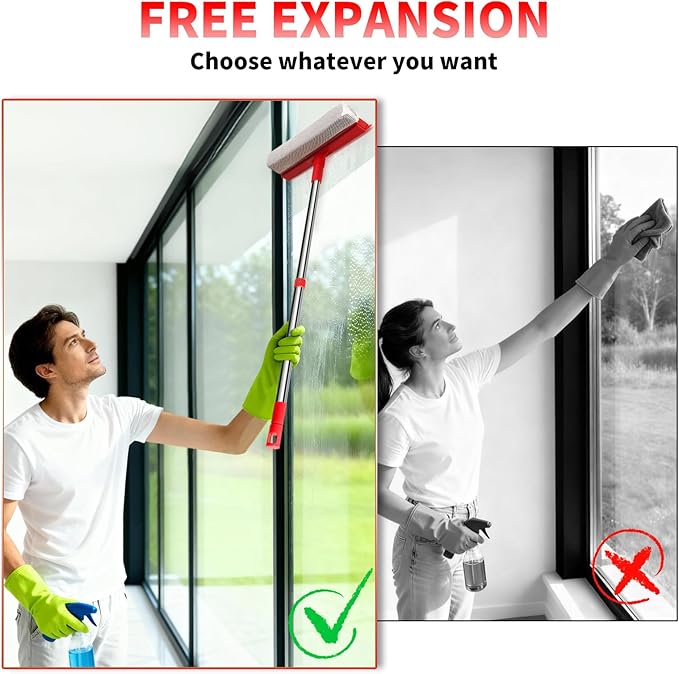 Window Squeegee with 18.5"-28.5" Retractable Handle, 2-in-1 Squeegee - Image 5