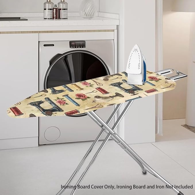 Ironing Board Cover, Standard Size 15x54, Sewing Machine Rose Print, Elastic - Image 2