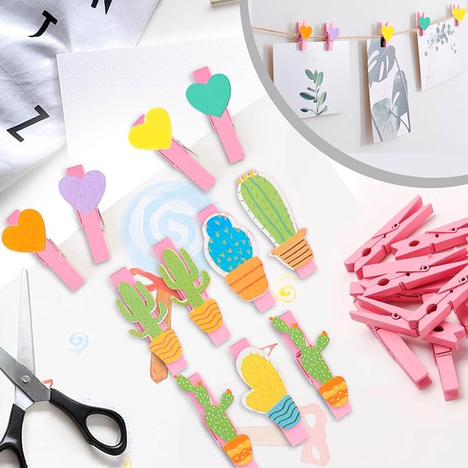 50PCS Colored Wooden Clothespins, 2.9inch Pink Clothes Pins - Image 5