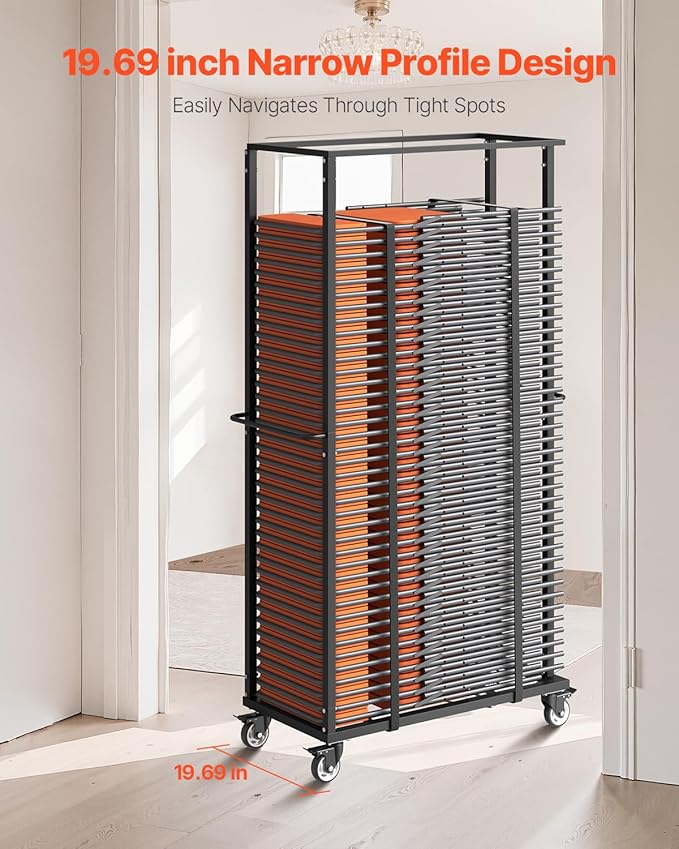 VEVOR Folding Chair Rack, 500 LBS Capacity, Heavy-Duty Chair Cart for 60 Chairs, Metal Chair Storage Dolly Chair Holder with Swivel Casters and Locking Wheels, for Party Event,Hotel,Matte Black