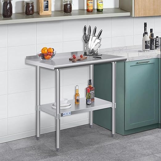 Hally Stainless Steel Table for Prep & Work 24 x 36 Inches, Commercial Heavy Duty Table with Undershelf and Backsplash for Restaurant, Home and Hotel