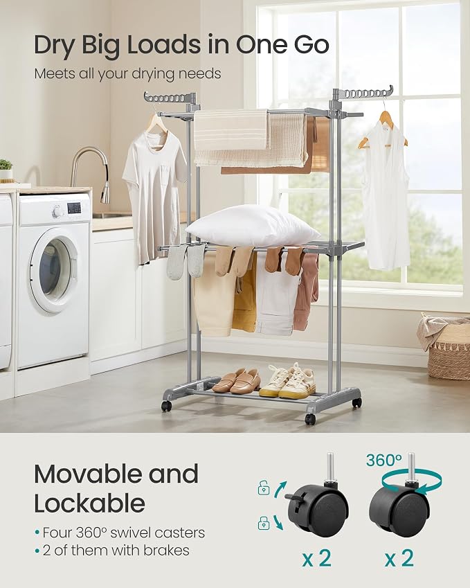 SONGMICS Clothes Drying Rack 3-Tier, Foldable Laundry Rack, Steel | Indoor - Image 3