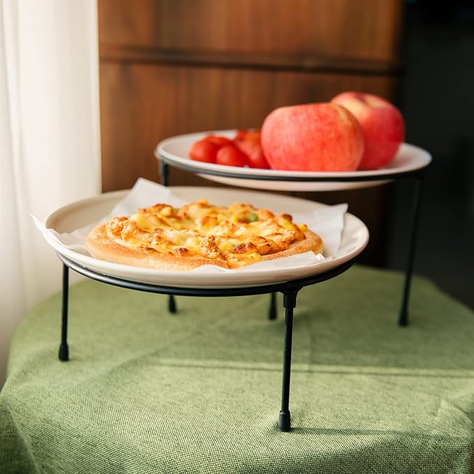 HPC DECOR Set of 3 Black Metal Wire Pizza Pan Riser Stands- Round Pizza Tray Riser Rack - Tabletop Display Racks for Food Platter Tray- Metal Display Stands for Home, Restaurant and Party