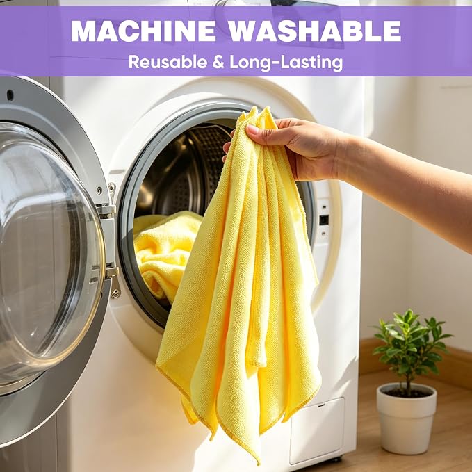 TEAWOO 10 PCS Yellow Microfiber Cleaning Cloths, Car Towels, Kitchen Towels - Image 6