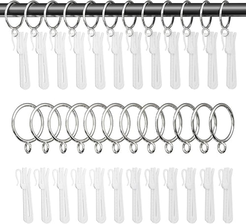 1.5 Inch Curtain Rings with Hooks, 24 Pack Silver Metal Drapery Rings with Pins by GASRONS