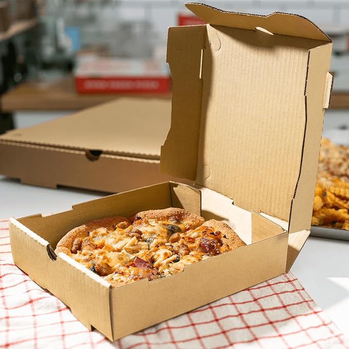 Karat Pizza Boxes 8" x 8" [50 Pack] Kraft Corrugated Boxes | Ventilated, Grease-Resistant, Durable for Pizza or Mailing Use