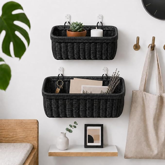 AceList Wall Hanging Basket, Boho Style Hand-Woven Hanging Storage Baskets - Image 4