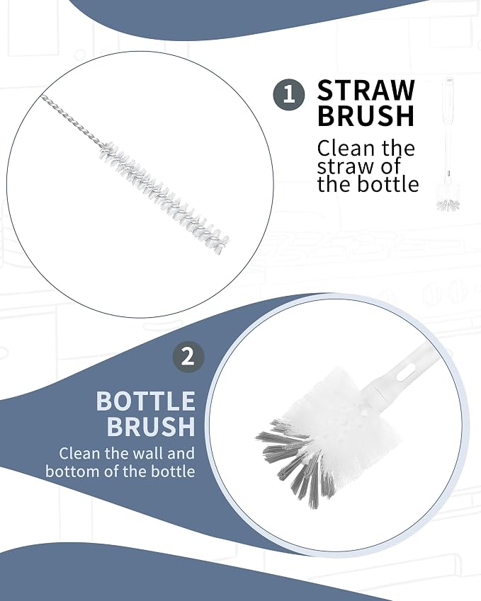 ROSEOK Bottle Brush with Straw Cleaner Brush, 2 in 1, Nylon Bristles | Water - Image 8