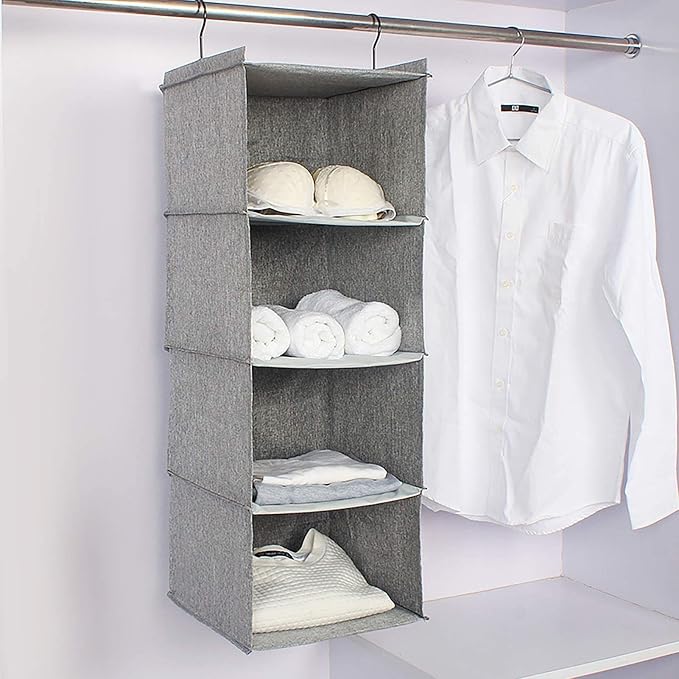 Hanging Closet Organizer 4-Shelf, Oxford Linen Wardrobe Storage, shoes & - Image 8