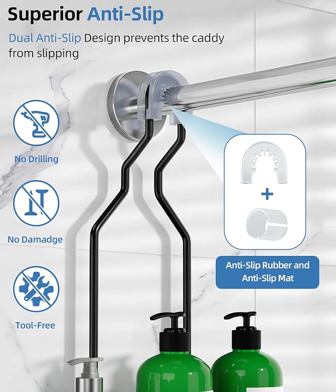 Adjustable Shower Caddy Hanging, Extended Length Organizer Over Shower Head - Image 4