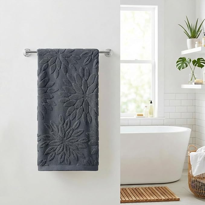 Artoid Mode 1 Pc Grey 3D Dahlia Floral Jacquard Hand Towels - Image 2