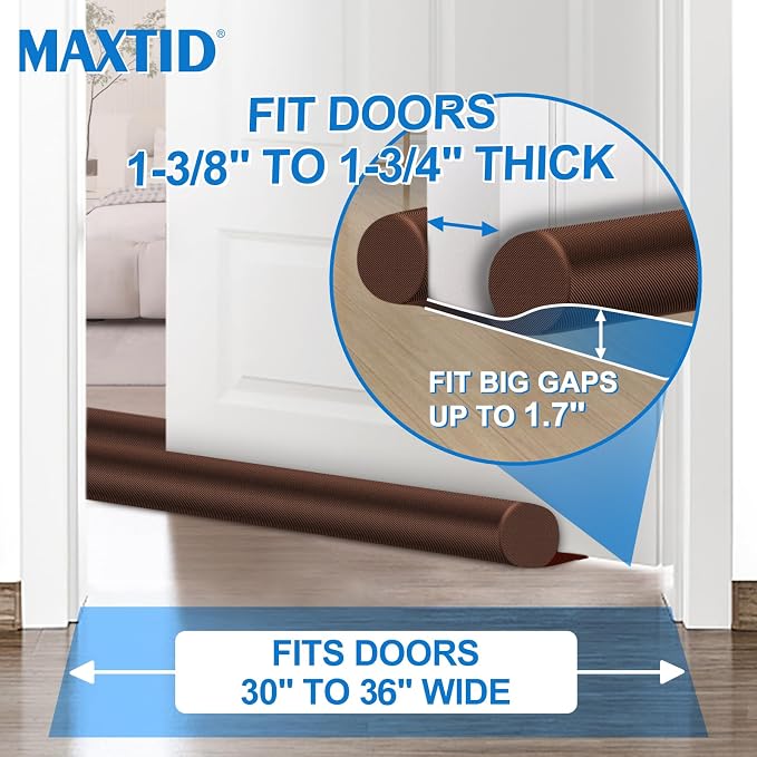 MAXTID Twin Door Draft Blocker for 36" 34" 32" 30" Interior Doors Under Door - Image 4