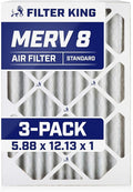 Filter King 5.88x12.13x1 Air Filter | 3-PACK | MERV 8 HVAC Pleated A/C Furnace Filters | MADE IN USA | Actual Size: 5.88 x 12.13 x .75"