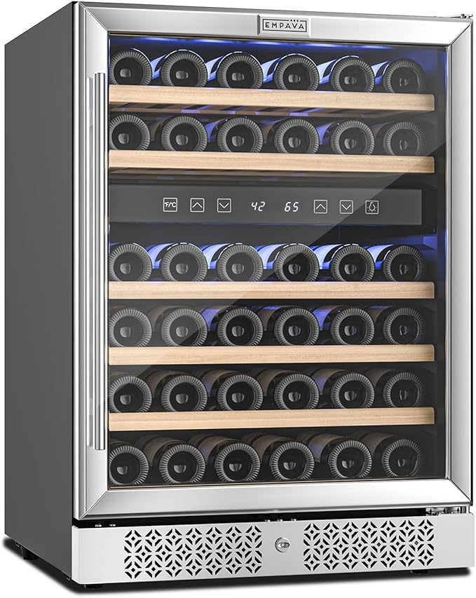 Empava 24" Wine Cooler Refigerator, Freestanding or Under Counter Fridge with Lights, 46 Bottles Capacity Dual Zone, Touch Control, Stainless Steel