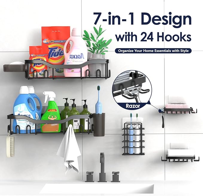 NESOMI 7-Pack Shower Caddy Adhesive, Stainless Steel Shower Organizer Shelf - Image 7