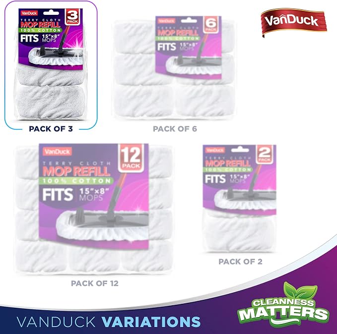 VanDuck 100% Cotton Terry Mop Pads 15x8 Inches - Image 7