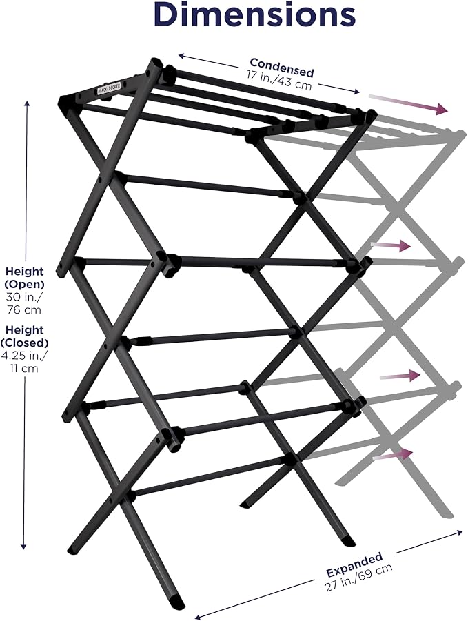 BLACK+DECKER Space Saving 3-Tier Expandable Clothes Drying Rack, Foldable - Image 2