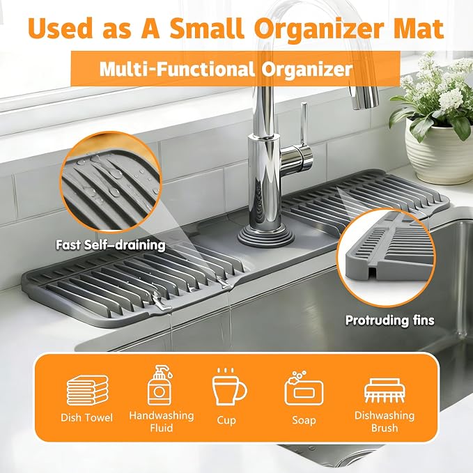 Silicone Faucet Mat for Kitchen Sink, fits kitchen & bathroom sinks; food-grade - Image 5