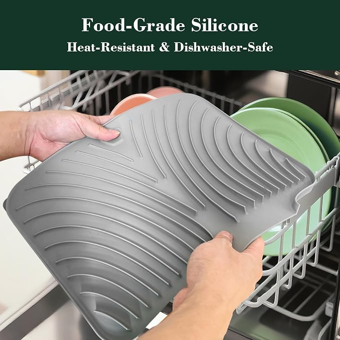 Silicone Dish Drying Mat for Kitchen Counter, Sloped Dish Drainer Mat - Image 6