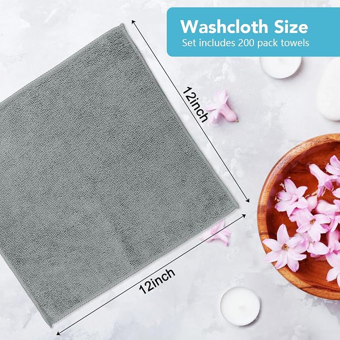 Orighty Washcloths Bulk, 200 Pack Microfiber Face Towels, 12x12 Inch Grey - Image 4