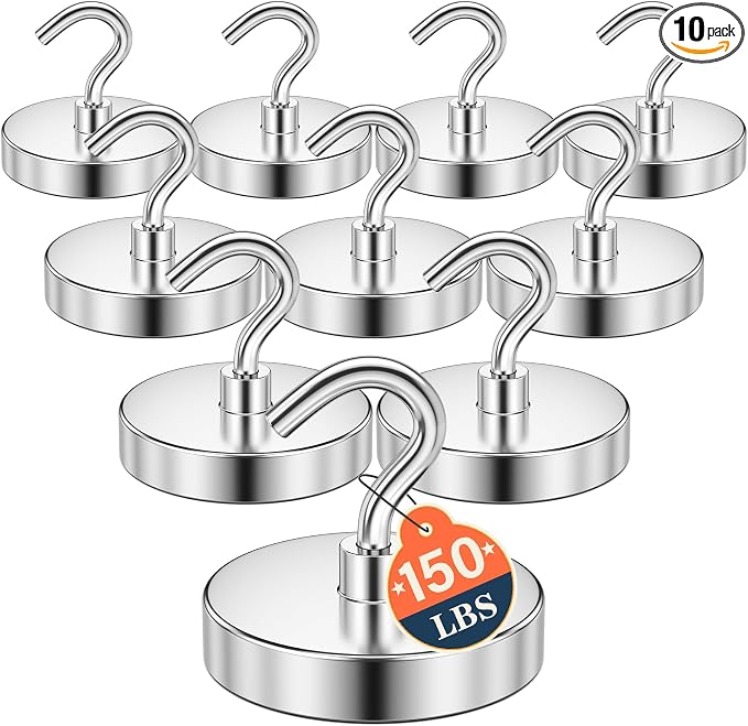 FINDMAG 10 Pack Magnet Hooks, 150LB+ Heavy Duty Magnetic Hook by FINDMAG