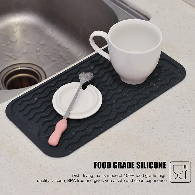 Silicone Dish Drying Mat, Non-Slip Easy Clean Sink Mat, Dark Blue, Large - Image 5
