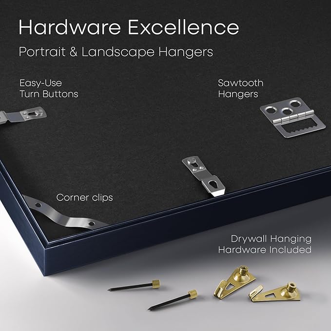Homeforia 10x14 Picture Frame Navy Blue, High End Metal 10x14 Wall Hanging Frame with Mat 8x12, 10 x 14 Poster Frame Matted to 8 x 12 inch Photo, 10by14 Thin Frames, Tempered Glass, Wall Kit, Set of 2