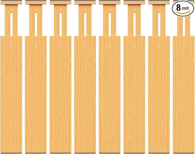 Bamboo Drawer Dividers Organizers, 2.56" High, 8 Pack | Expandable Separators by BAMBUROBA