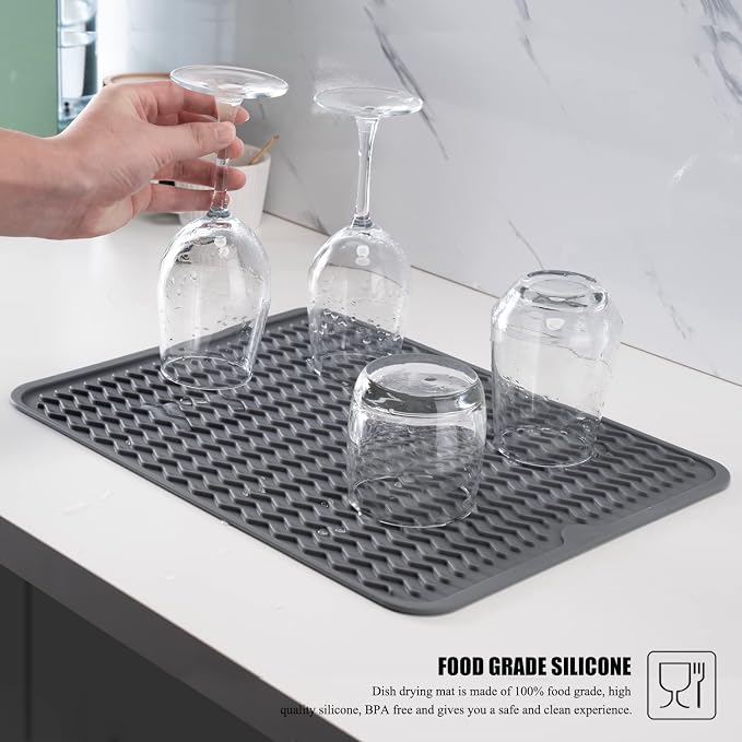 Silicone Dish Drying Mat, Non-Slip Easy Clean Sink Mat, Large Heat-resistant - Image 5