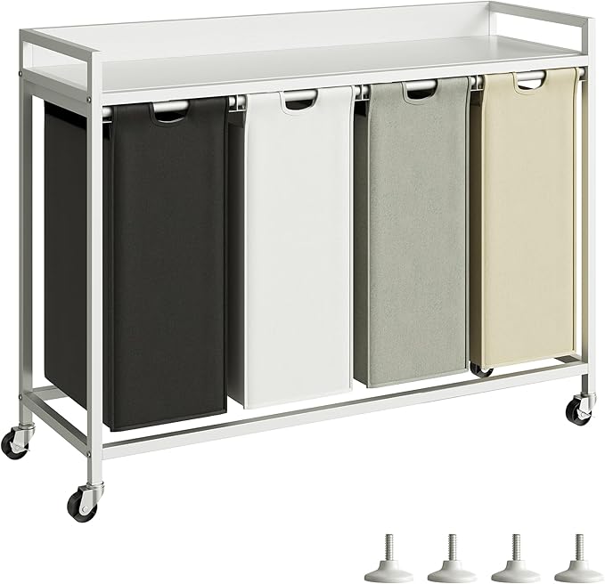 Herture Laundry Hamper with Shelf, Laundry Basket 4 Section, Laundry Sorter by Herture