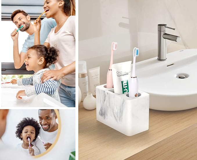 Luxspire Toothbrush Holder, 3 Slots, Gravel White | Electric Toothbrush Holder - Image 4