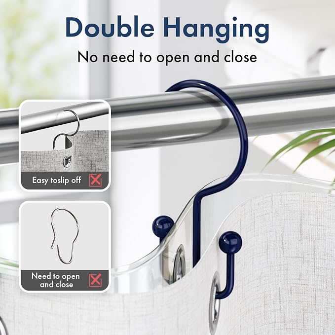 Bathway Shower Curtain Hooks Blue Shower Curtain Rings, Metal Shower Hooks - Image 7