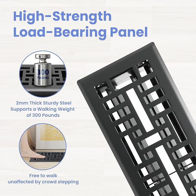 4x14 Inches Heavy Duty Walkable Floor Register Easy Adjust Air Supply Lever Floor Vents - Seattle Design - Vent Cover for Home Floor - Matte Black