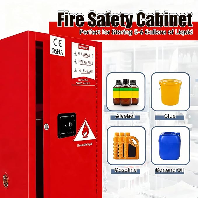 30 Gallon Red Flammable Safety Cabinet 18" x 18" x 36", 18 Gauge Steel Heavy-Duty Fire Cabinet, Manual Close & Double Vent Design for Commercial, Industrial & Residential Use
